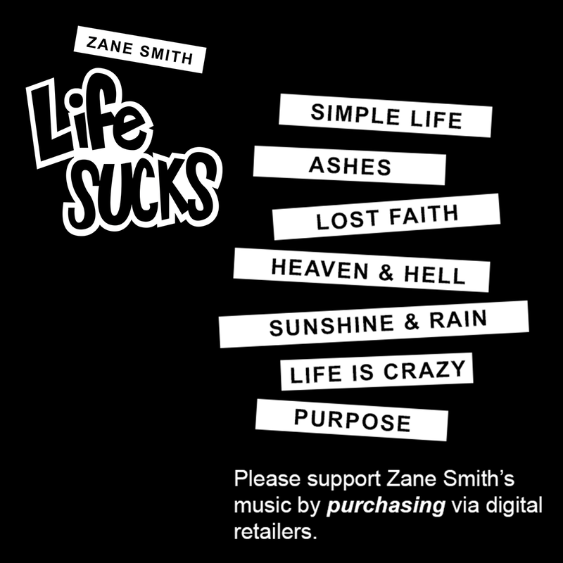 Back album cover with tracklist for Zane Smith’s “Life Sucks” album.